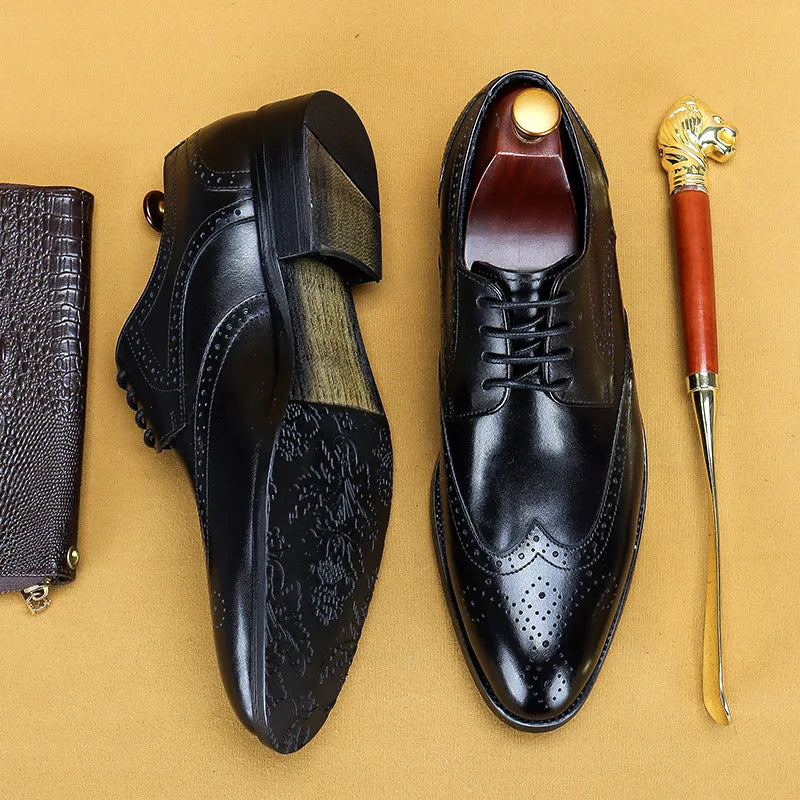 New Men Dress Handmade Shoes Genuine Leather Male Oxford Italian Classic Vintage Lace-up Men's Brogue Shoes Oxford