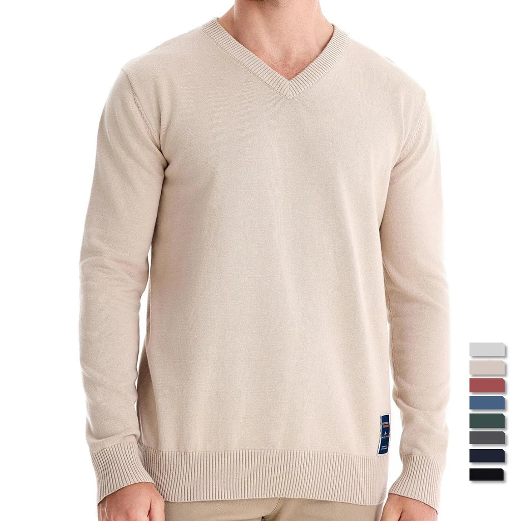 Mens V-neck Solid Cotton Pullover Sweaters Long Sleeve Casual Social Knitted Sweaters for Men