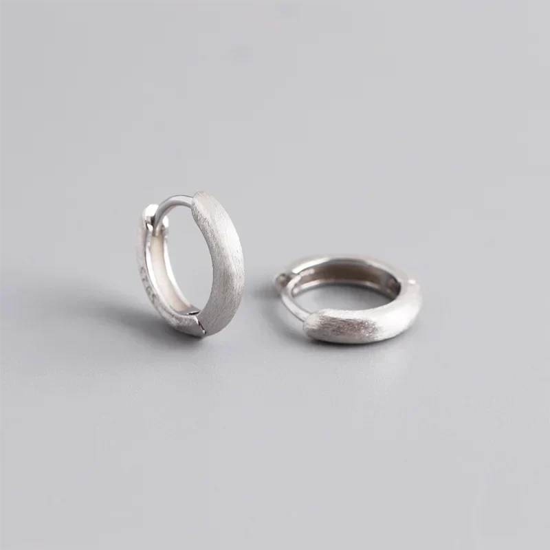 925 Sterling Silver Simple Matte Bohemian Round Ear Buckle for Women Punk Unisex Rock Hoop Earring Jewelry Accessories
