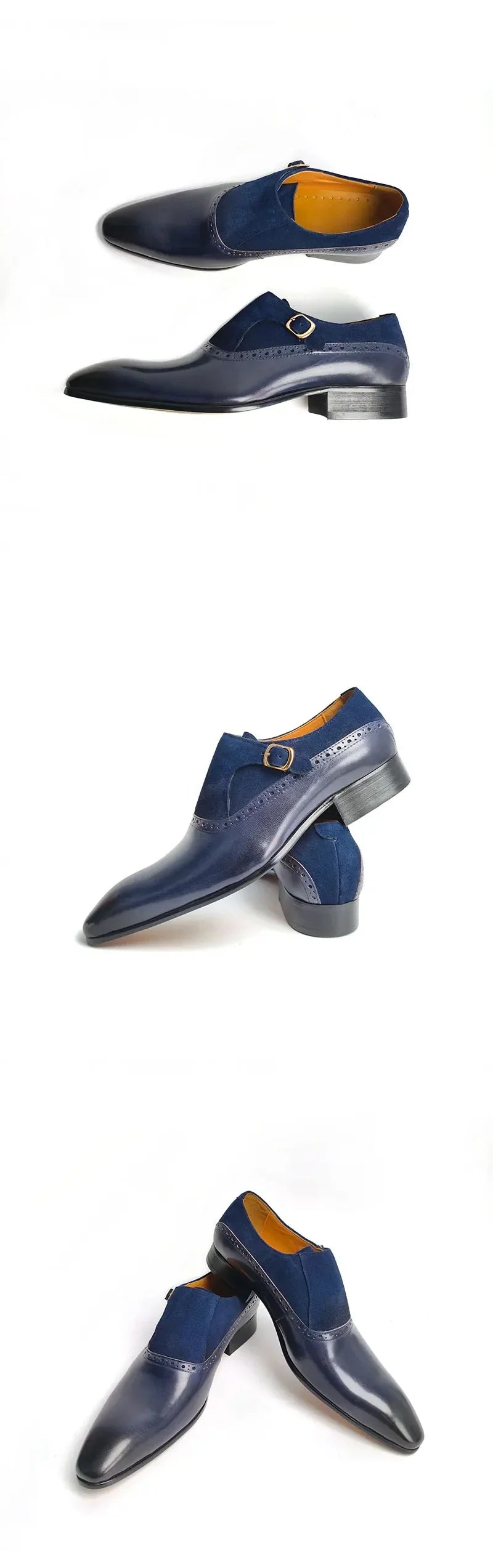 Men's Handmade Cow Suede&Leather Loafers Slip-On Comfortable Casual Shoes for Office,Wedding Non-Slip Sole, Solid Pattern Design