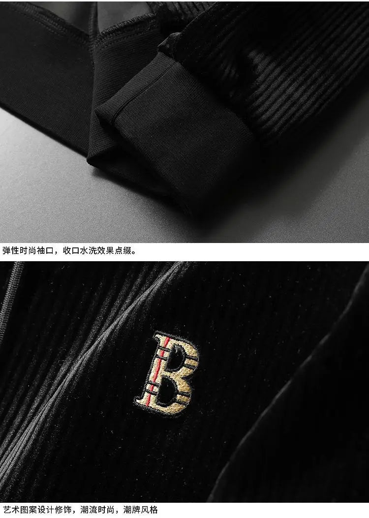 Men's Clothing Spring and Autumn high quality Casual Sports Hooded suit Gold Velvet Pants suit Loose Two-piece Set