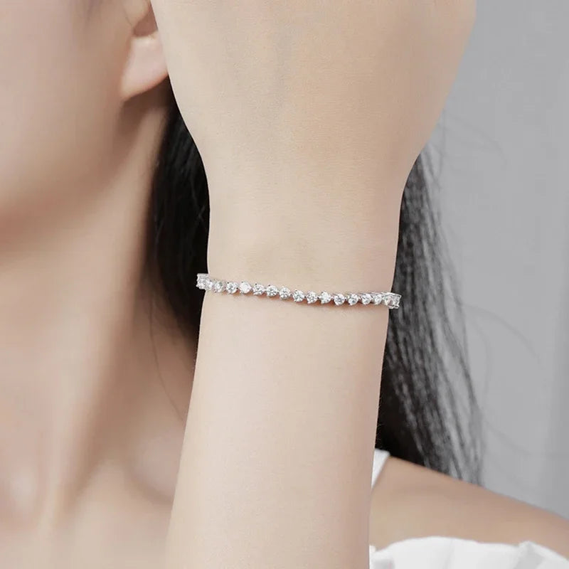 3 Prong 2.5mm 3mm Full D Color Moissanite Diamond Tennis Bracelet for Women 925 Silver Link Chain Spring Buckle Bracelets