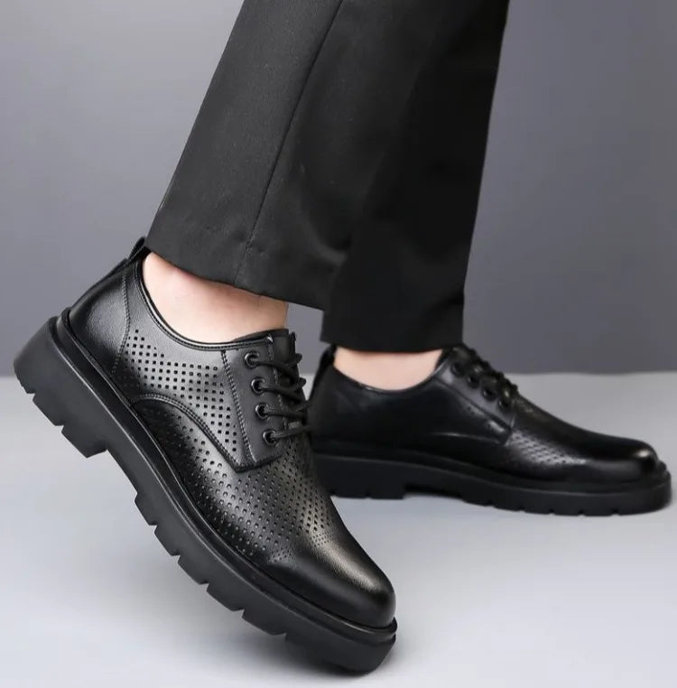 Men's Soft Leather Sandals Business British Style Perforated Breathable Non-Slip Suit Wedding Dress Shoes Summer