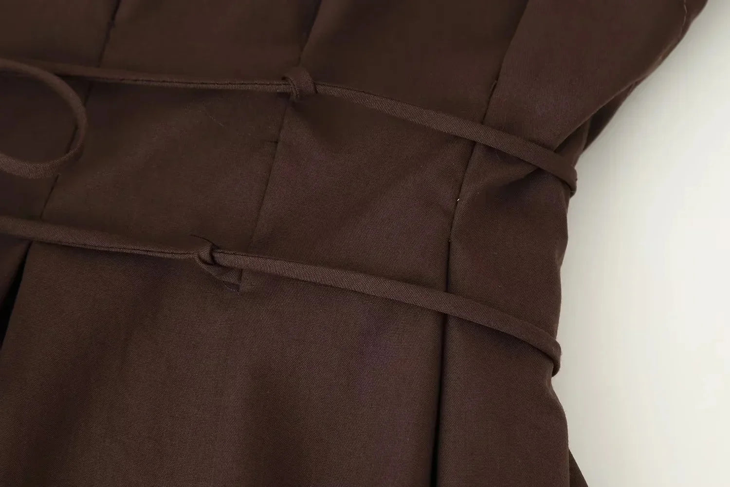 2026 Spring Summer Vintage Women Dress Fashion Single Breasted Sashes Draped V Neck Sleeveless Chic Brown Ladies Dresses