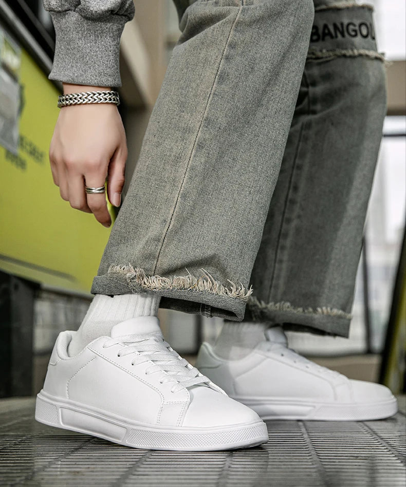 Business Casual Men's Shoes Soft Women Shoes Comfortable Casual PU Leather Shoes for Men Autumn Solid White Men Sneakers