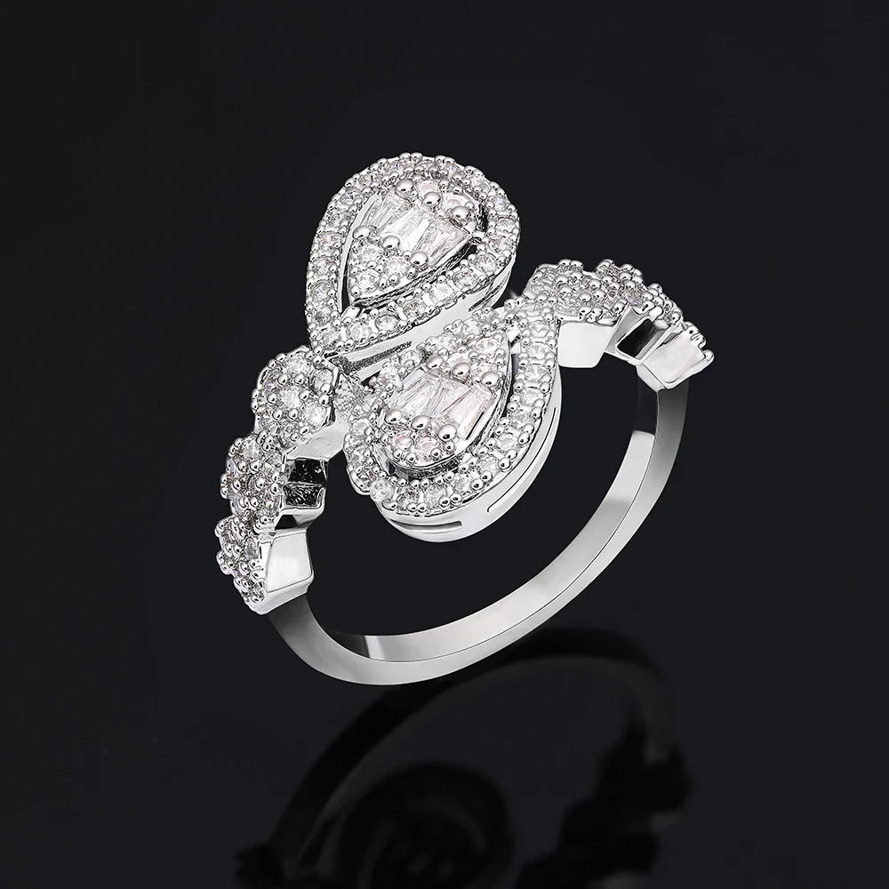 Luxury  4 Pieces Bridal Wedding Jewelry for Women Cubic Zirconia Water Drop Earrings Tassel Necklace Jewelry Sets Party Gift
