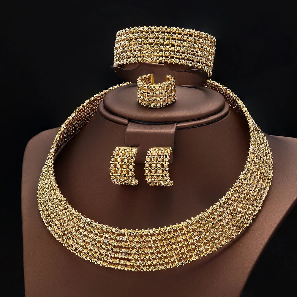 Dubai Wedding Bridal Full Jewelry Sets For Women Party Luxury Nigeria Gold Plated Beads Choker Necklace Jewelry Set