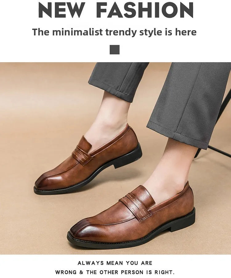 Men's Large Size Thick Bottom Heightening Painted Surface Slip-On Loafers Shoes with Rubber Sole And Ultra Leather Material