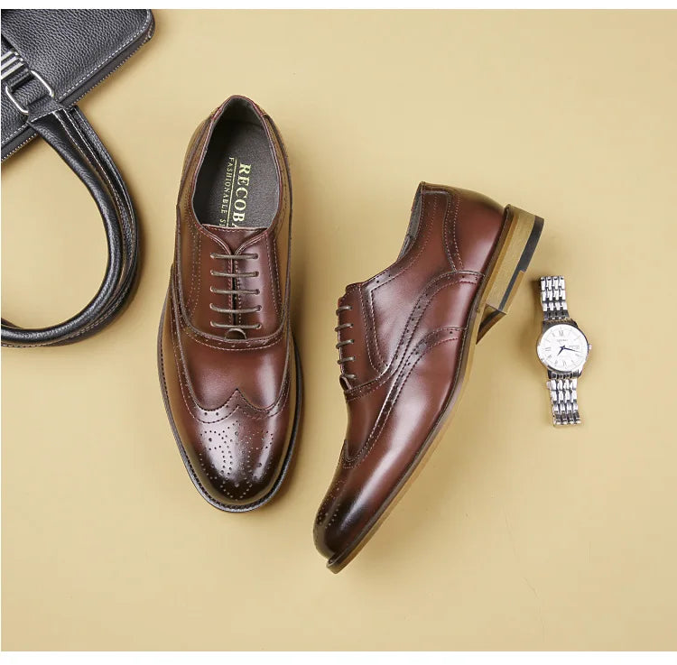 Autumn New Genuine Leather Business Dress Shoes Men Carved Brock Men's Shoes Leather Office Gentleman Oxfords Shoe