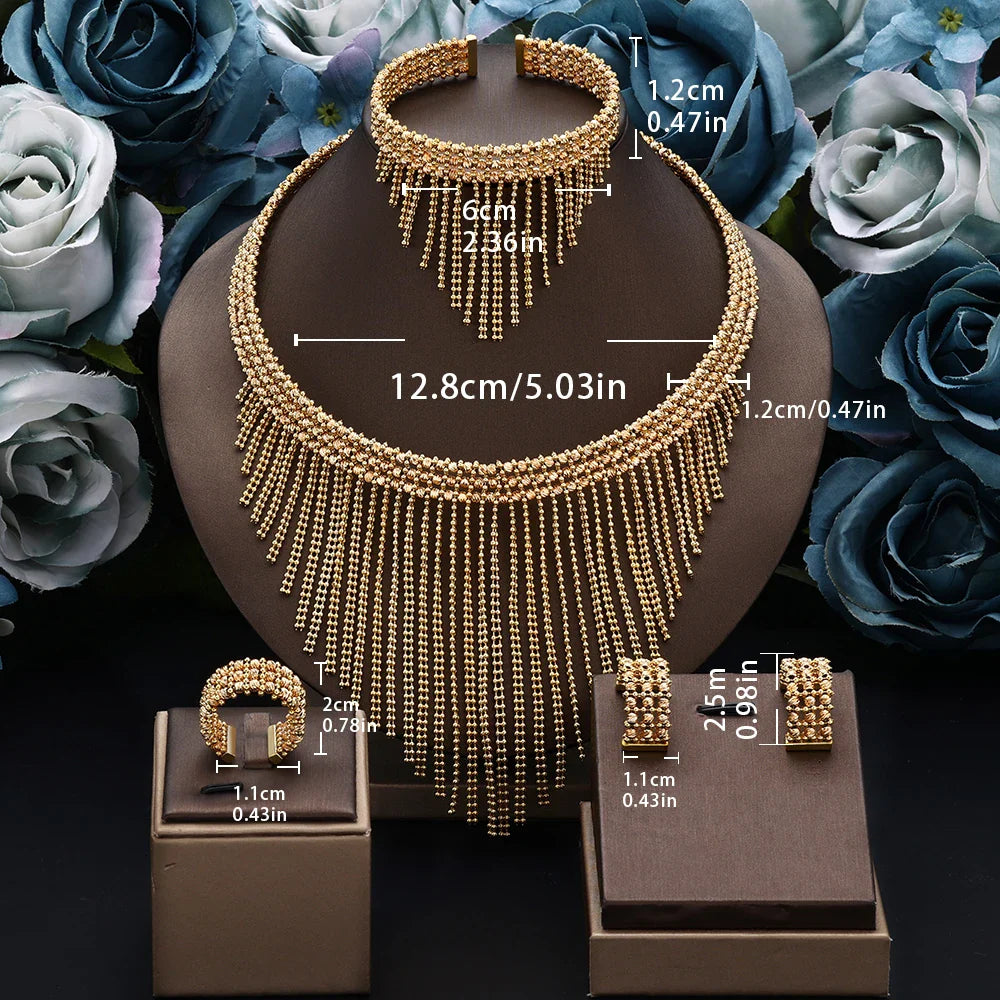 Luxury Wedding Jewelry Set Dubai Nigeria Bridal Jewelry Sets For Women Party Gold Plated Copper Tassel Beads Necklace