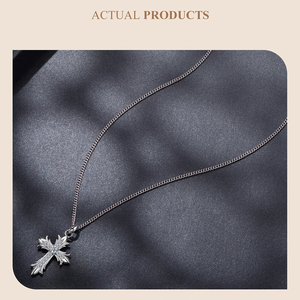 Moissanite Cross Pendant Necklace 925 Sterling Silver O-Chain Vintage Arrow Neck Chain for Women Guarding Faith Gift