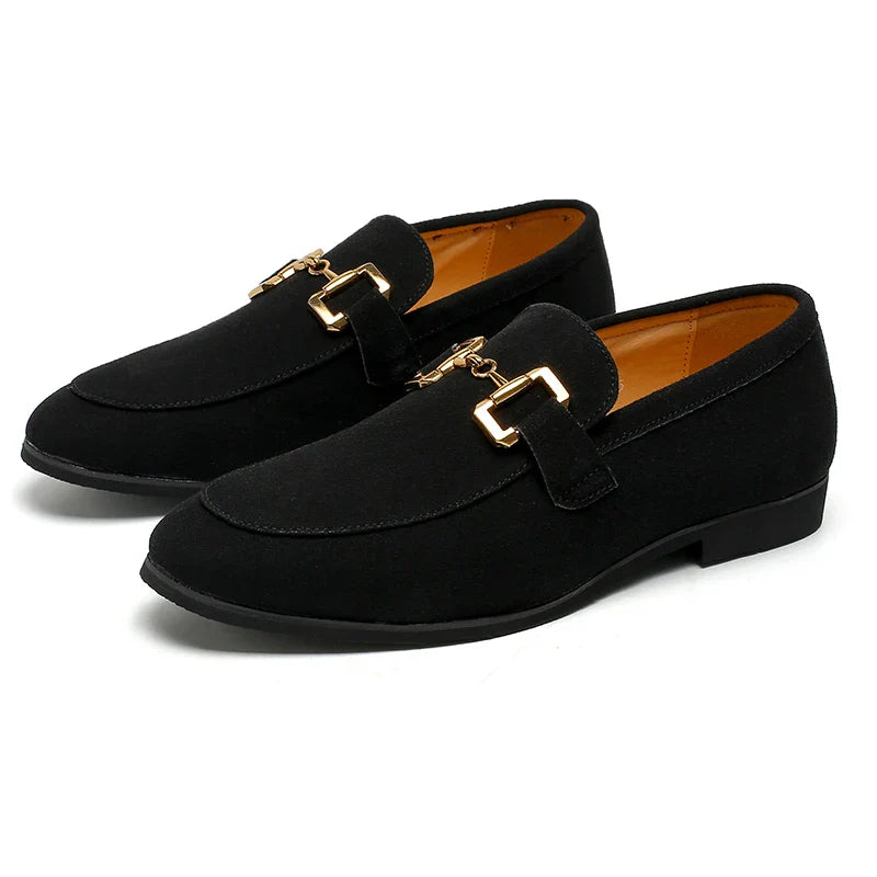 Fashion Brand Men Suede Leather Shoes Black Beige Horsebit Loafers Slip on Formal Mens Dress Shoes Wedding Office Casual Shoes