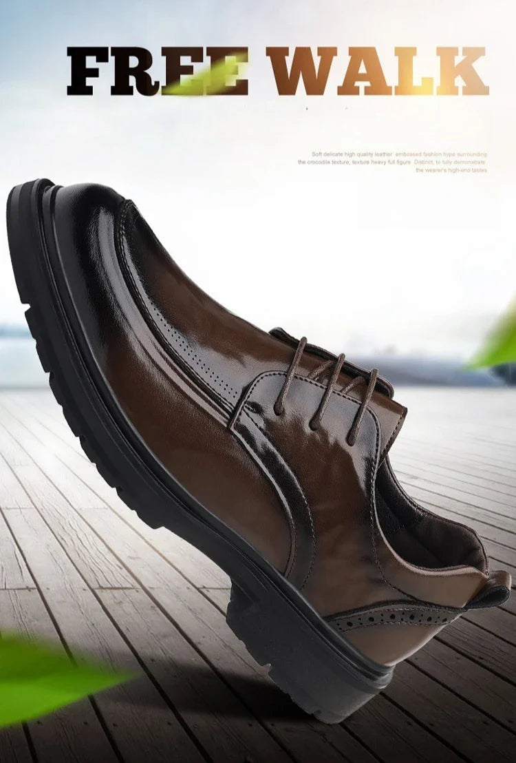 Spring Autumn Business Leather Shoes for Men Solid Color Lace Designer Big Head Dress Shoes Male Fashion Platform Casual Shoe