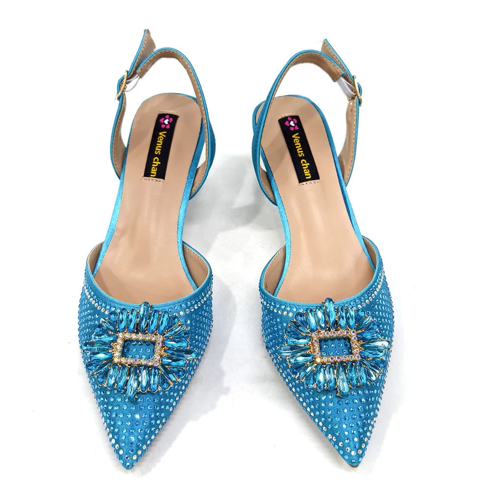 African Style Women's Shoes Mixed With BlackGold High Heels Pointed At The Dinner Party Nigerian Women's Shoes