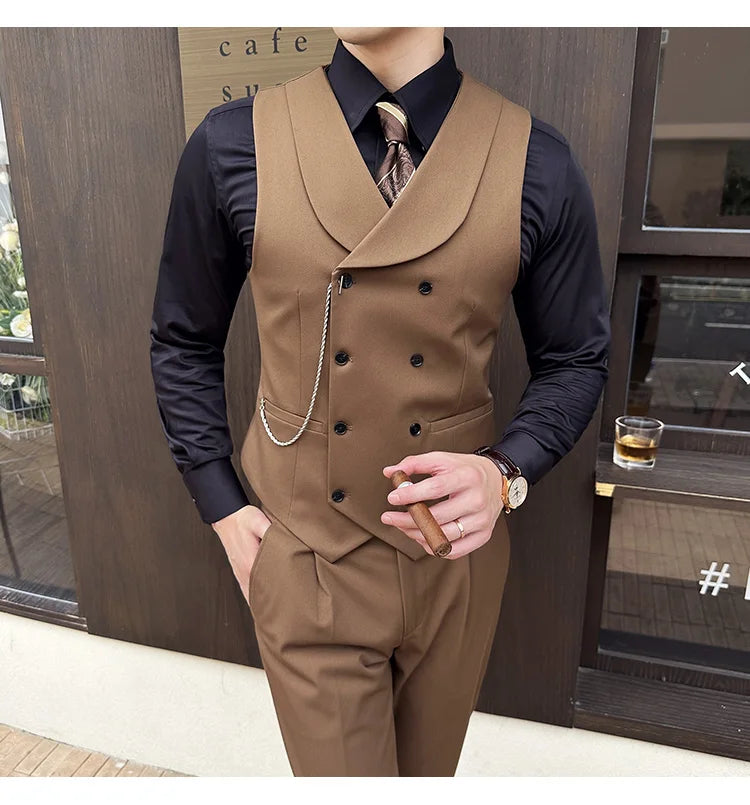 (1 Pcs Vest）2024 Latest Style Design Double Breasted Men Suit Vests Formal Groom Wedding Social Slim Fit Sleeveless Vest Coats
