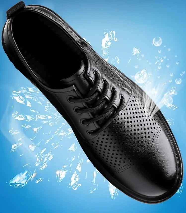 Men's Soft Leather Sandals Business British Style Perforated Breathable Non-Slip Suit Wedding Dress Shoes Summer