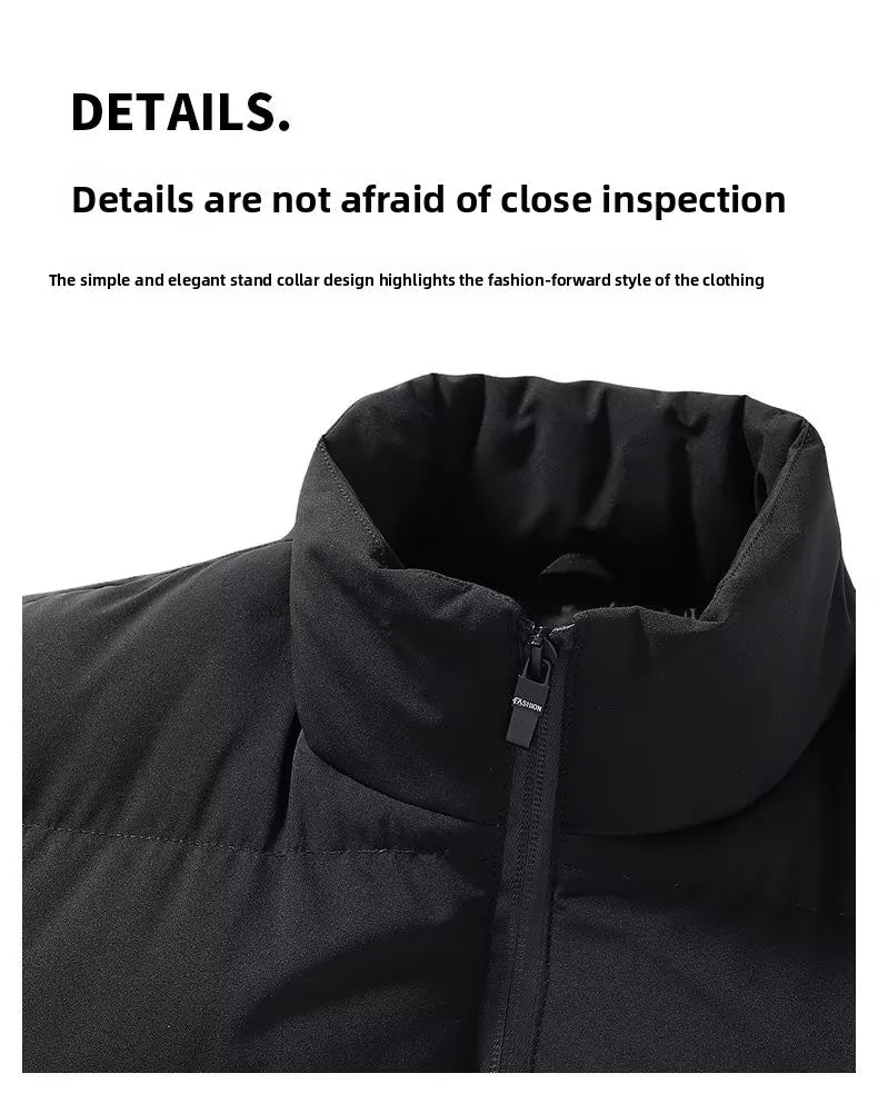 Men's down Vest Thickened Casual Style Stand Collar Jacket Autumn Winter New Fashion Youth Active Fit Zipper Pocket Daily Wear