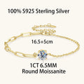Certified 1CT Round Moissanite Solitaire Bracelet S925 Silver Plated 18K Gold D VVS Lab Diamond WristChain Jewelry Gift