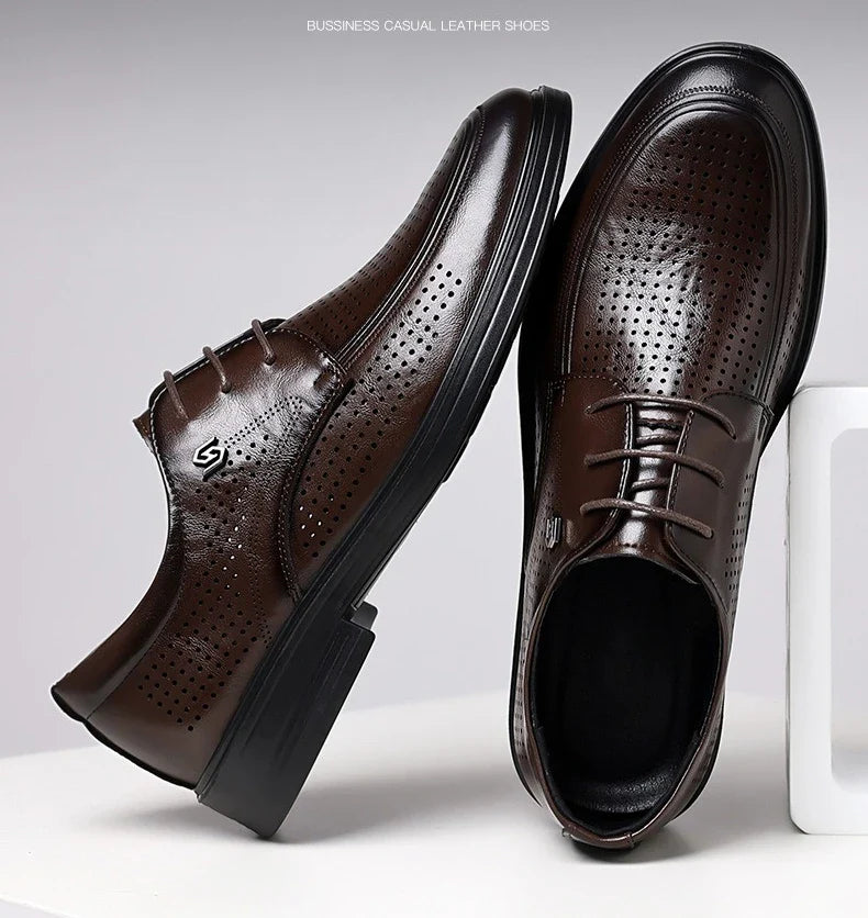 Summer New Hallow Leather Shoes for Men Solid Color Lace Fashion Business Casual Shoe Male Breathable Dress Elegant Shoes Man