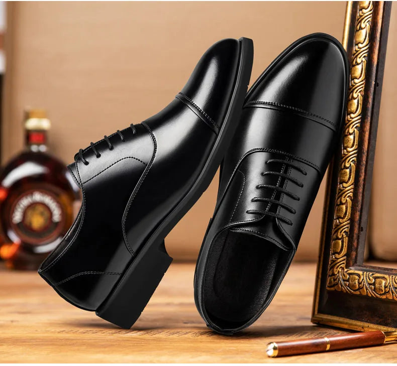 New Men 37-46 Men's Flat / 6CM Heightening Elevator Shoes Business Formal Leather Shoes Man British Casual Wedding Suit Shoes