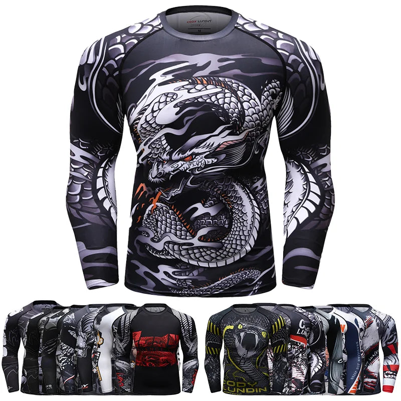 Men Grappling Wear Jiu Jitsu Gi Rashguard BJJ Boxing T-shirts UPF 50+ Male Athletic Running Blouses Compression Gym Tees