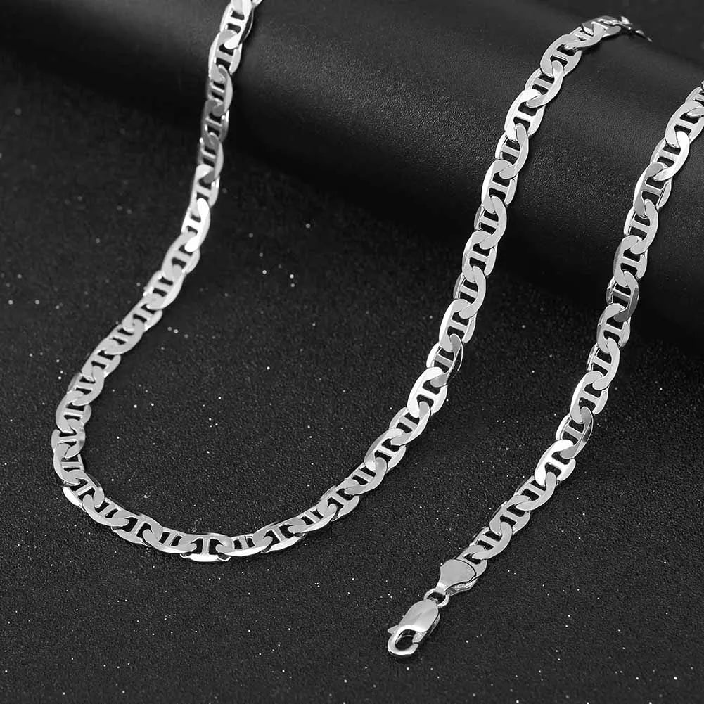 Italian 925 Sterling Silver 2.6mm 3.7mm 5.0mm Flat Mariner Chain Necklace for Women Men Fashion Silver Jewelry SC78