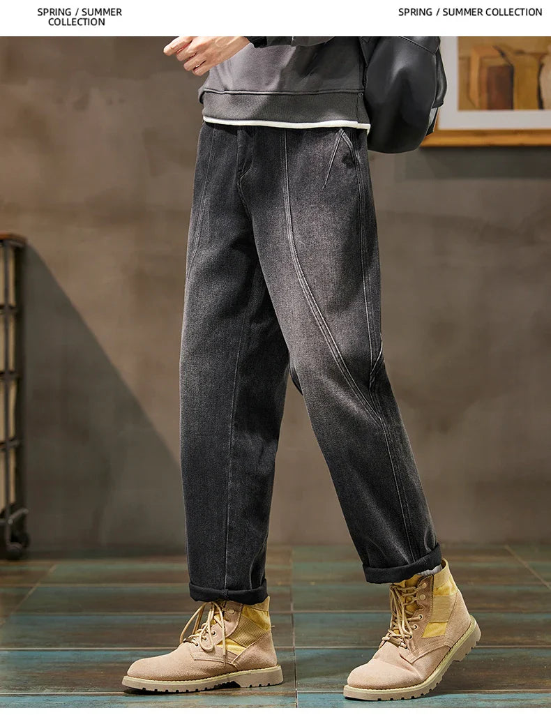 Trendy Loose Straight Casual Jeans Long Pants American Style Spring Autumn Loose Straight Cone Shape Jeans for Casual Wear