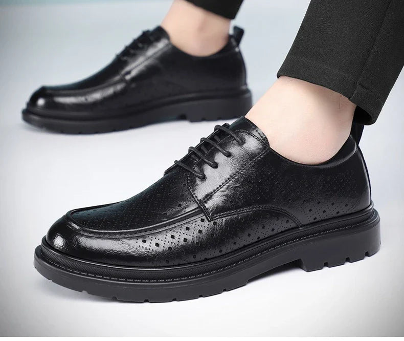 British Style Business Derby Shoes for Men Spring Summer Breathable Dress Shoes Male Fashion Casual Leather Wedding Shoe Man