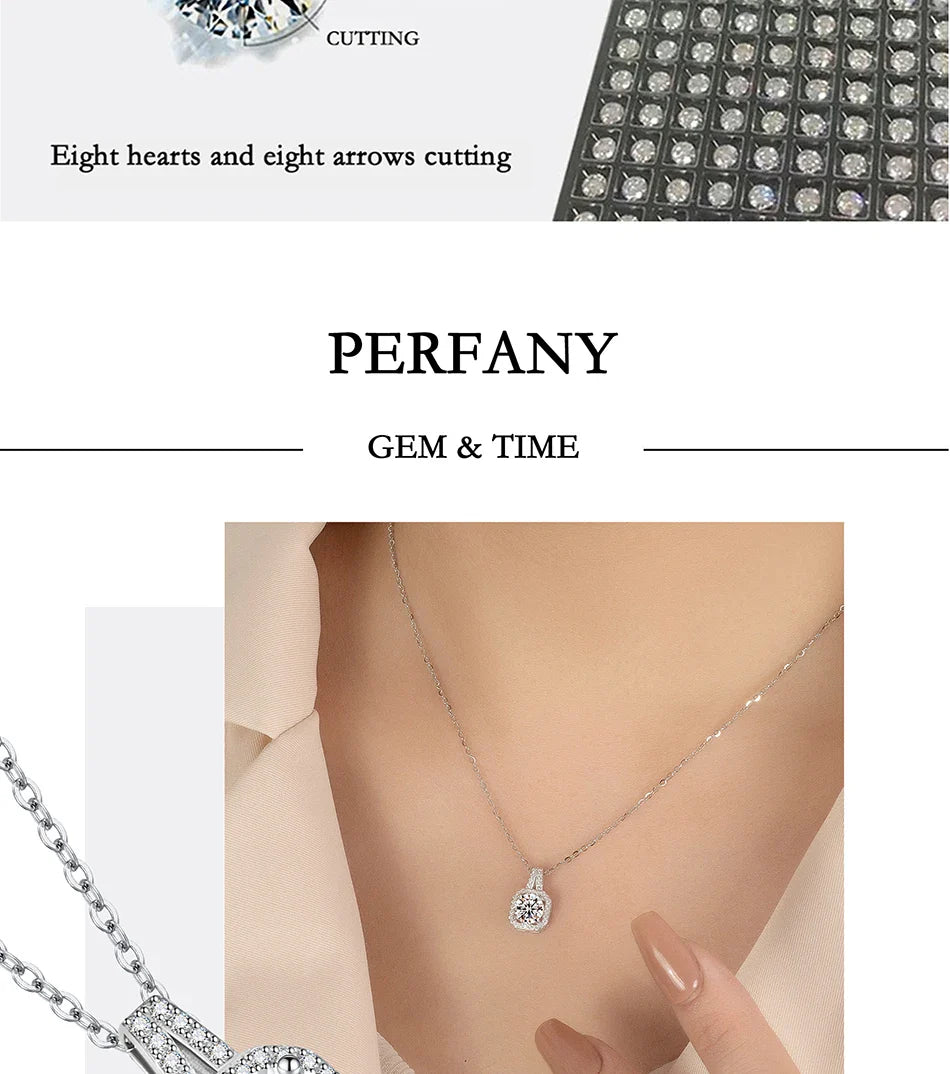 1-2CT Moissanite Necklace for Women S925 Silver Square Design Laboratory Diamond Pendant Luxurious Wedding Jewelry