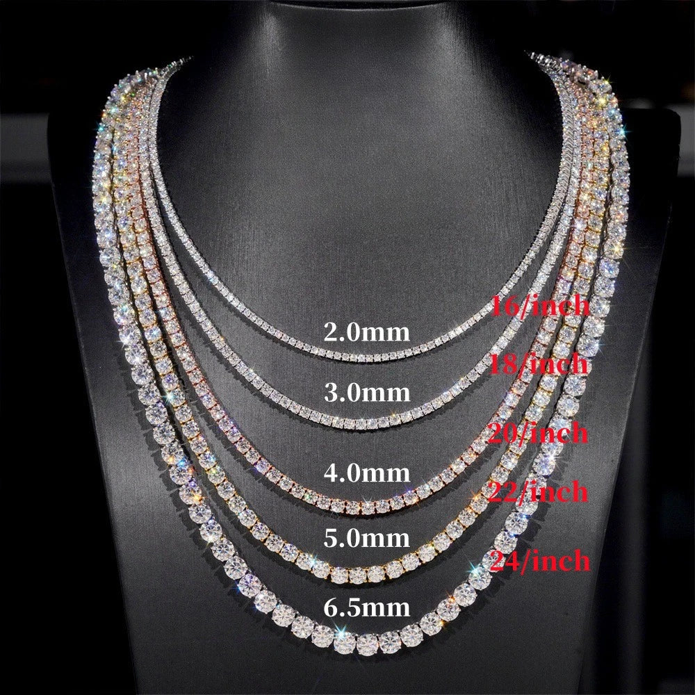 Certified GRA Moissanite Tennis Necklace 3/4/5/6mm Solid 925 Sterling Silver Diamond Tennis Necklaces for Women Man