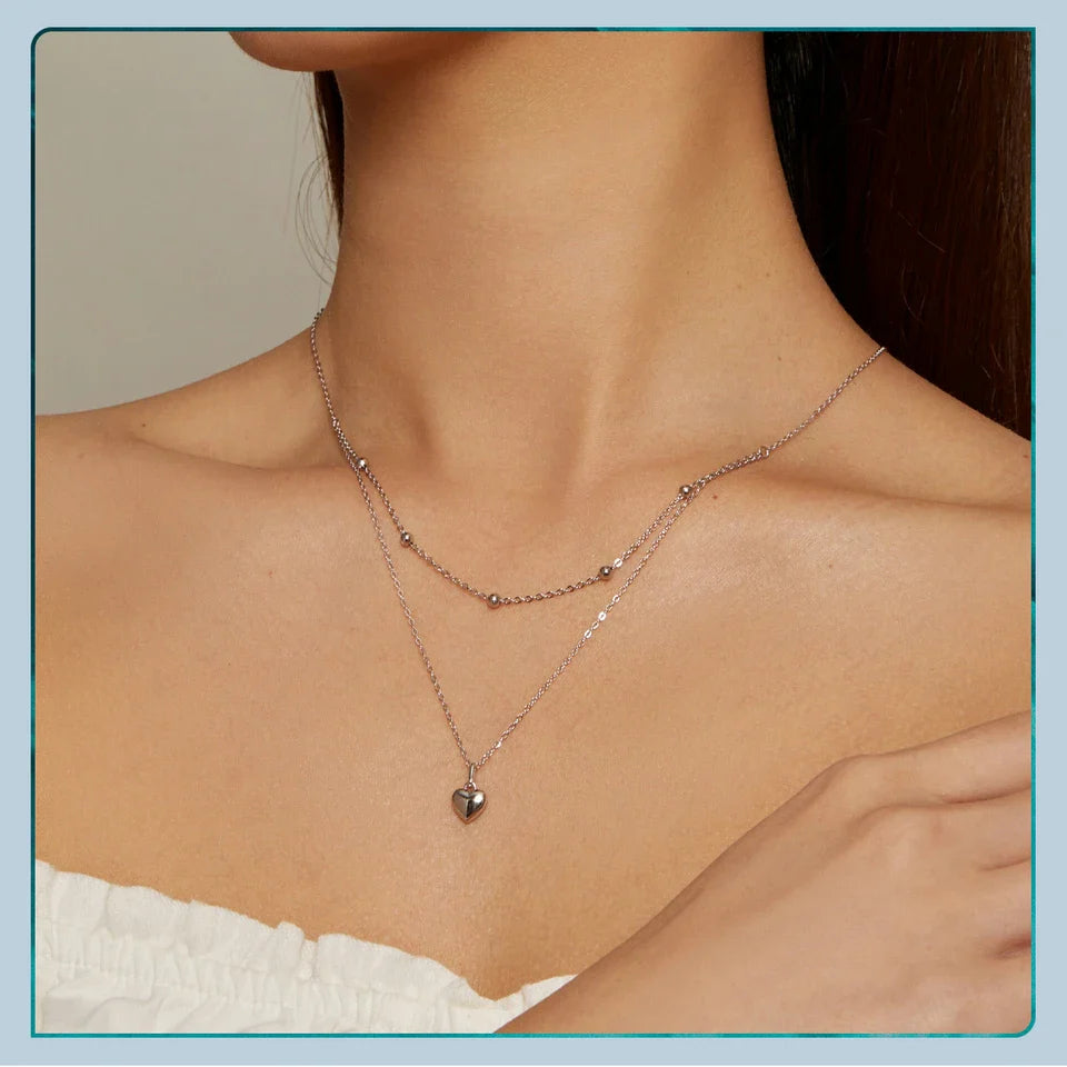 925 Sterling Silver Romantic Heart Pendant Necklace for Women Gold Double Layer Choker Female Fine Jewelry Anniversary