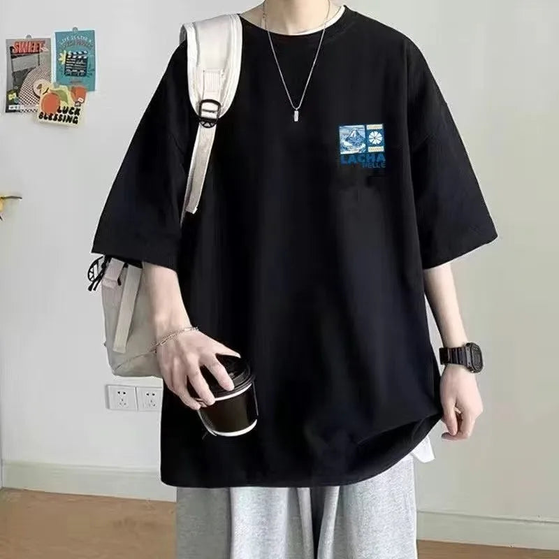 تي شيرت كوري 8XL فضفاض، موضة أمريكية يابانية مطبوعة بـ "فوجي"، تي شيرت ناعم للرجال، زي مزدوج متعدد الاستخدامات