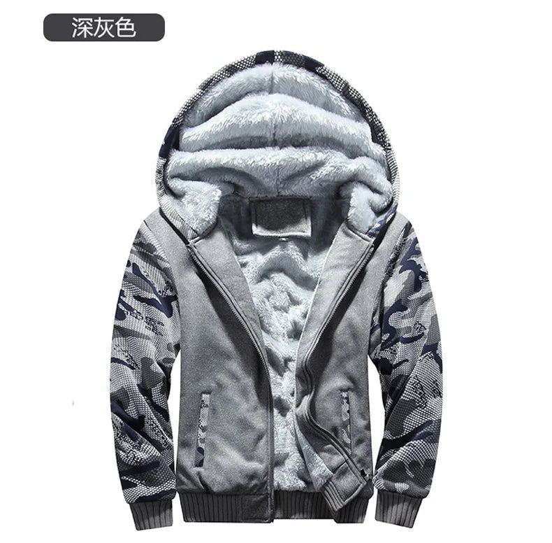 Winter Thick Men Sports Suit Men Tracksuit Hooded Sportswear Zipper Cardigan Hooded Woolen Trousers Pants Casual Men Fleece Set