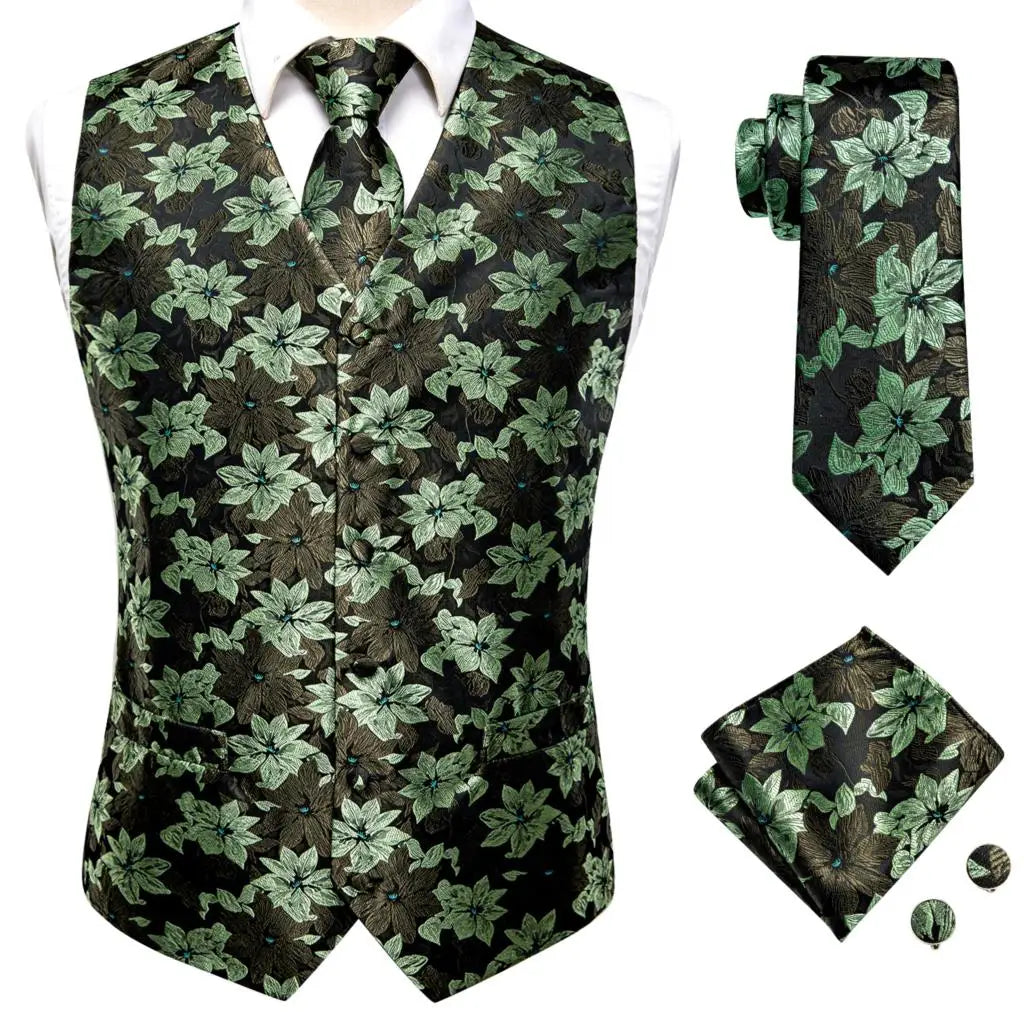 Fashion Silk Vest For Men Classic Gold Champane Yellow Waistcoat Jacket Tie Hankerchief Cufflinks Sets Dress Suit Wedding Hi-Tie