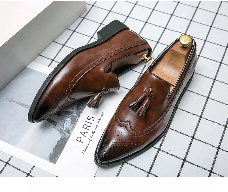 Dress Shoes Men Tassel Formal Leather Shoes Male Classic Social Casual Business Brogue Shoes Wedding Party Leather Loafers Male