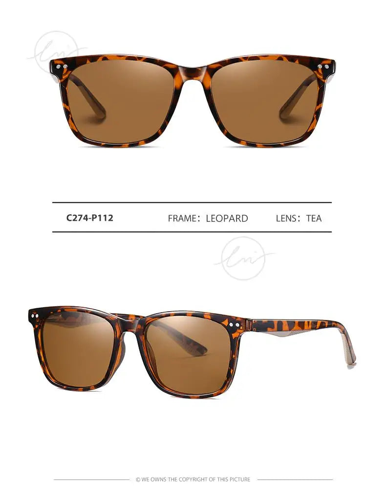 Polarized Sunglasses Men Women Fashion Square Shades Leopard Frame Ladies Travel UV400 Goggles Driving Sun Glasses
