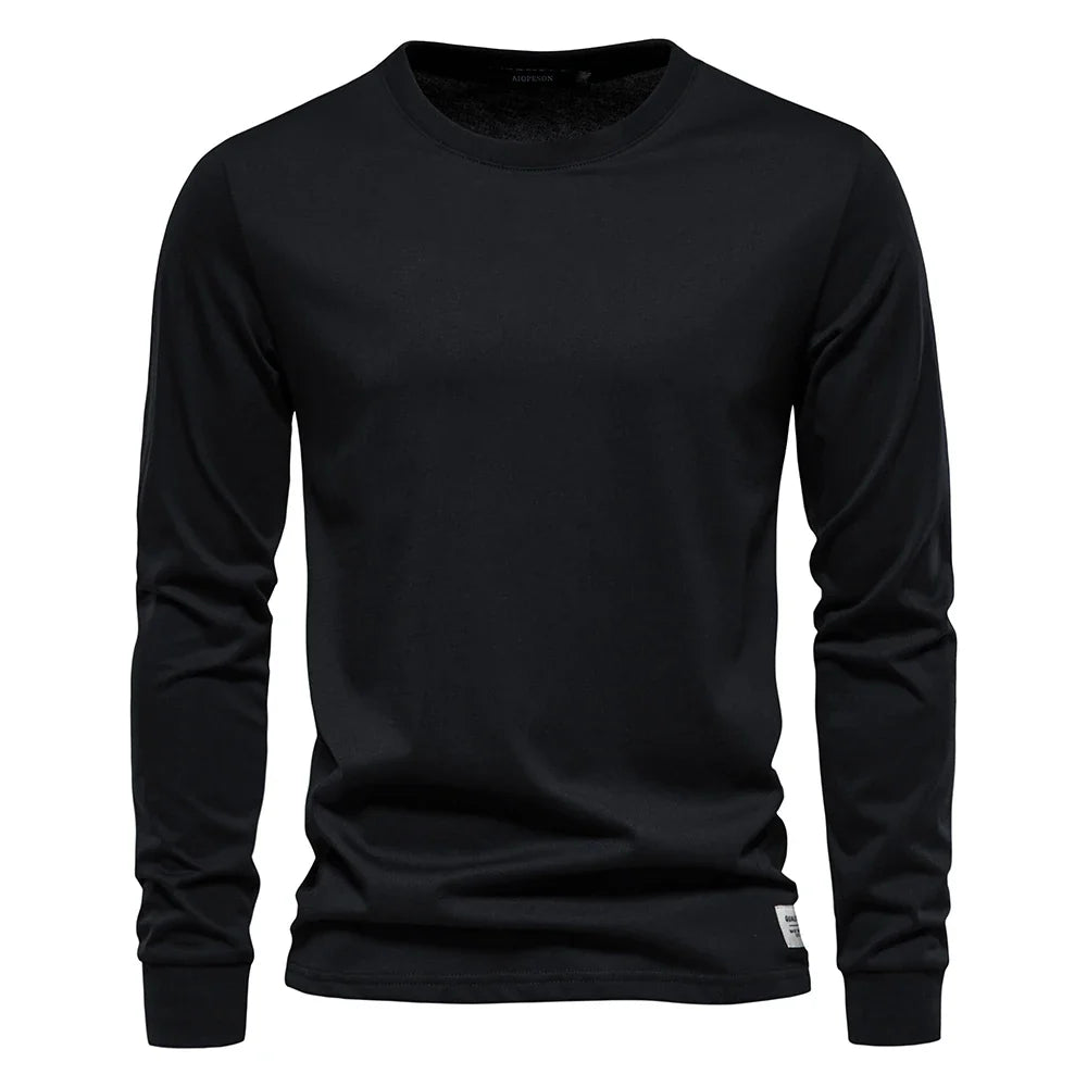 Solid Color Cotton T Shirt Men Casual O-neck Long Sleeved Mens Tshirts Spring Autumn High Quality Basic T-shirt Male