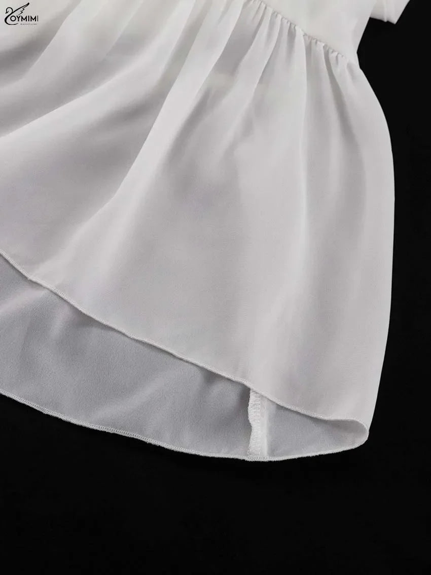 Elegant White Ruffled Dresses 2025 Woman Fashion V-Neck Lace-Up Long Sleeve Dresses Casual High Waist Floor-Length Dress