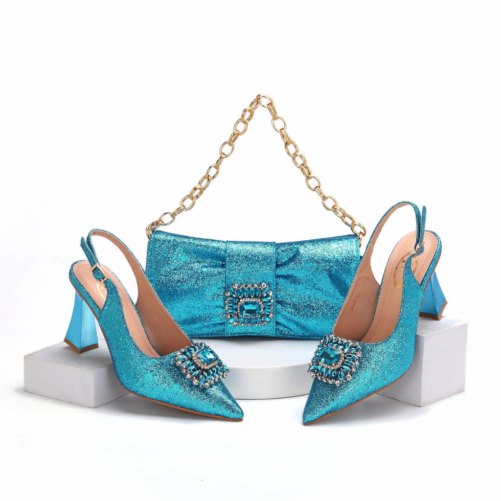 Pointed Toe Women Sandals Shoes Matching Bag Set For Ladies