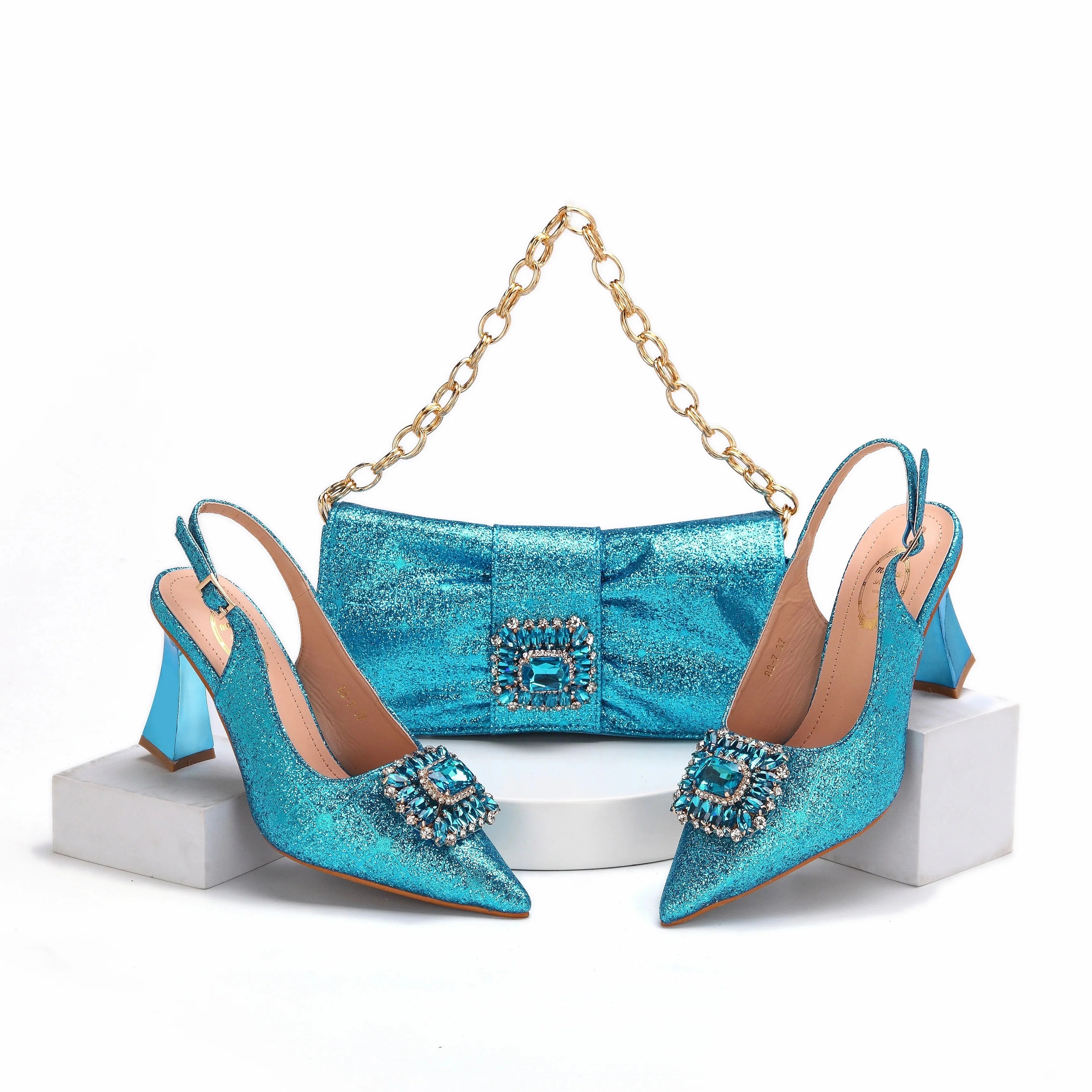 Pointed Toe Women Sandals Shoes Matching Bag Set For Ladies