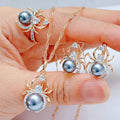 Hot Gray Pearl Animal jewelry Set for Women Spider Earrings Necklace and Ring 585 Rose Gold Silver Color Mix Retro Jewelry