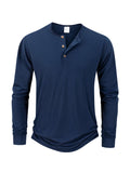 Men's T Shirt Autumn Button Long Sleeve Henley Neck T-Shirt Solid Color Casual Breathable Versatile Tops Fashion Slim T-Shirts