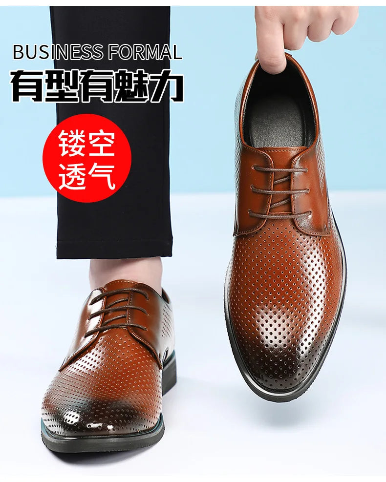 Summer Autumn Dress Shoes for Men Hallow Breathable Lace Designer Leather Shoes Male Fashion Business Casual Elegant Shoe Man