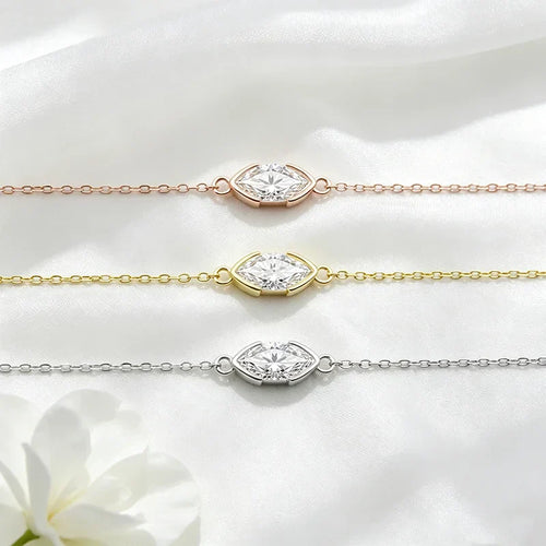 1CT D Color Marquise Cut Moissanite Bracelets for Women Adjustable Chain Birthday Gift 100% Real Pure 925 Silver Jewelry