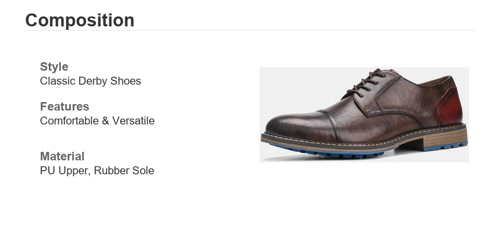 Retro Men Casual leather shoes Cap Toe Oxford Men Derby Shoes Fashion Men Leather Shoes