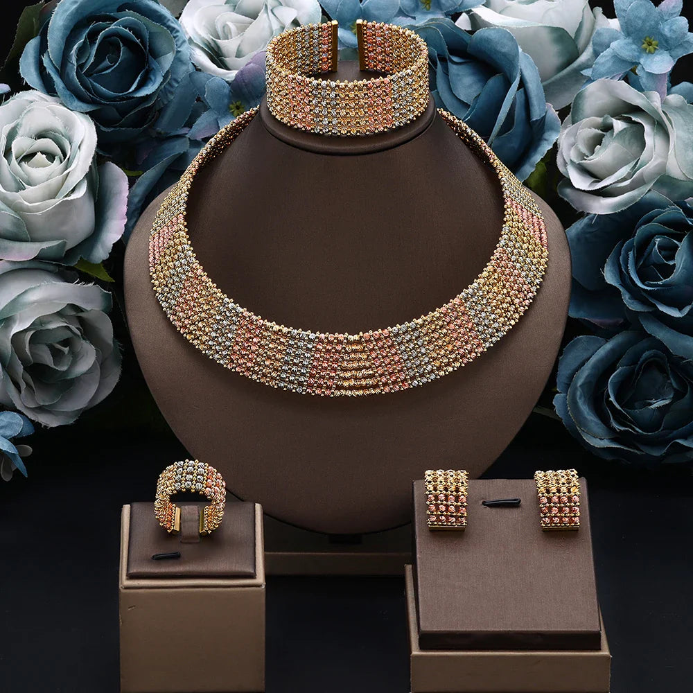 Dubai Wedding Bridal Full Jewelry Sets For Women Party Luxury Nigeria Gold Plated Beads Choker Necklace Jewelry Set