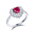 6*6mm Pigeon Blood Ruby Heart Rings for Women Lab Gems White Moissanite Engagement Ring Pure 925 Silver Plated 18K