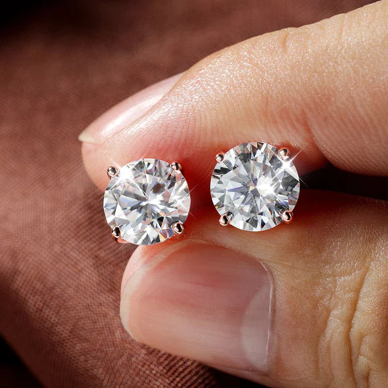 0.2-3CT Rose Gold Color Moissanite Stud Earrings for Women Sparkling Classic Wedding Lab Diamond Earring Pure 925 Silver