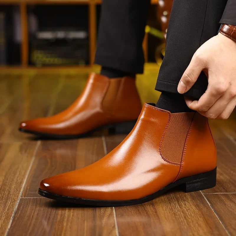 Autumn Winter Leather Chelsea Boots for Men Designer Soft-soled Business Men Dress Shoes Fashion Big Size Ankle Boots Male