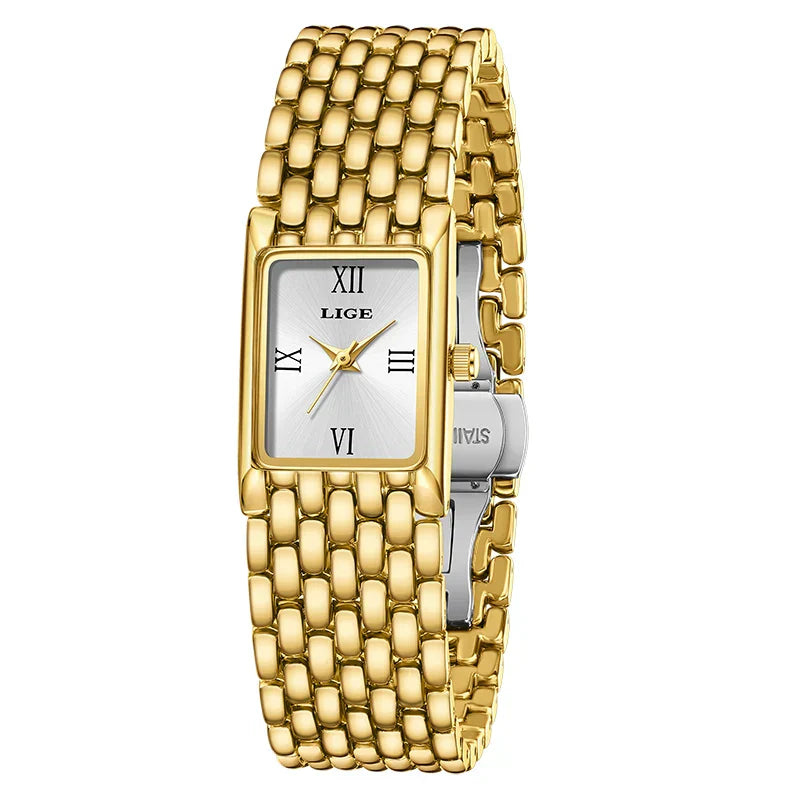 New Design Ladies Watch Fashion Quartz Wristwatch Silver Simple Square Women Watches Luxury Stainless Steel Folding Clock